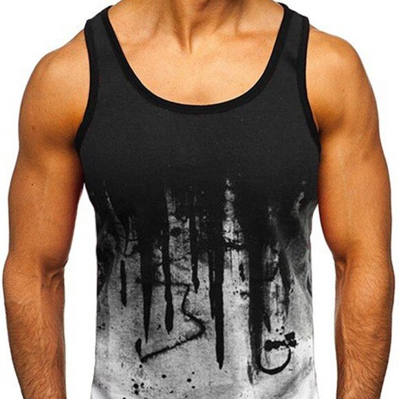 Other - Black and White Casual Men's Random Brush Print Tank Top